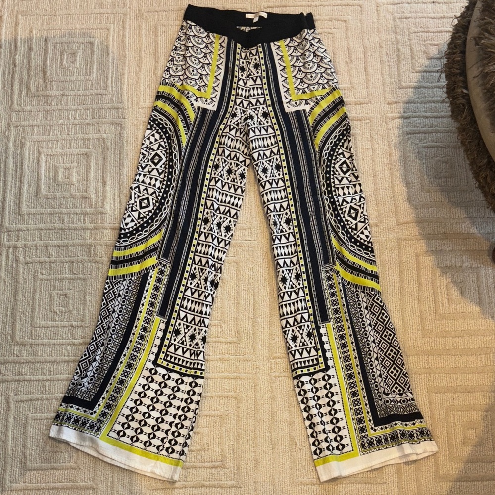 Jealous Tomato Geometric Wide-Leg Pants - Black, White, Yellow